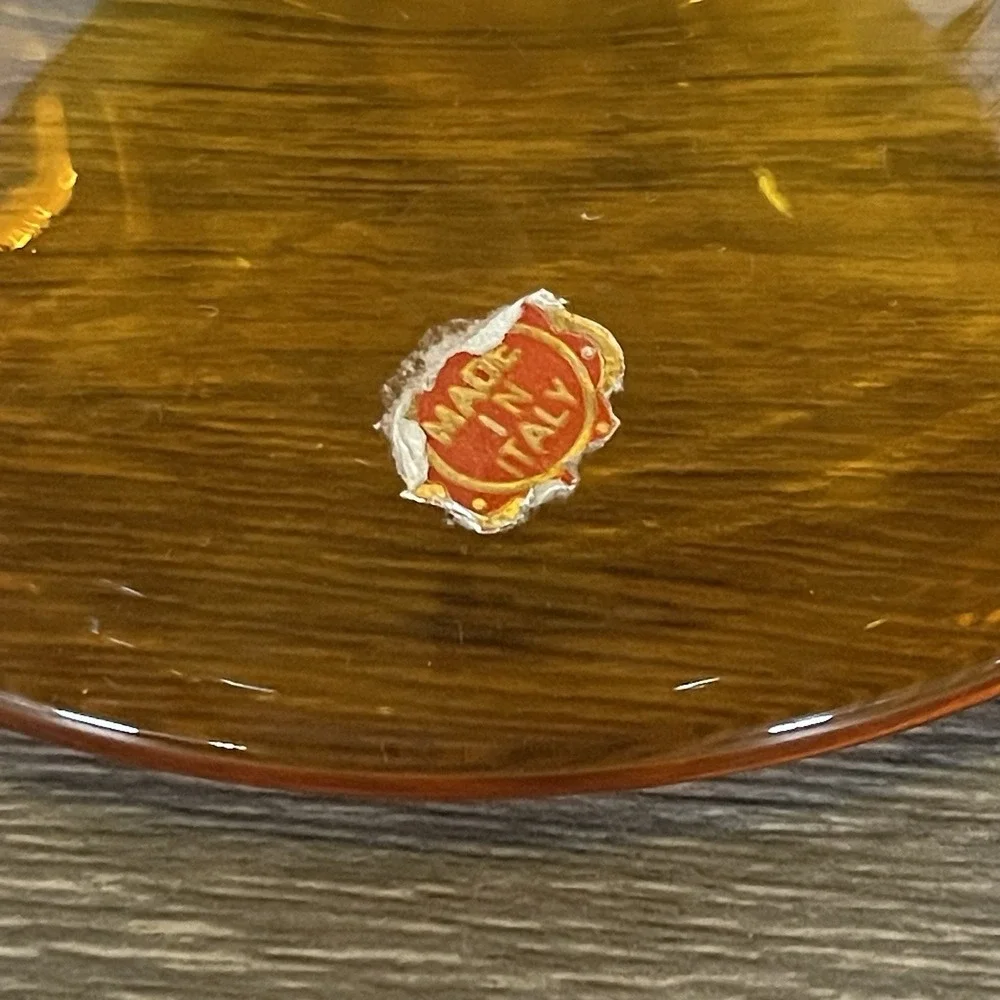 Vintage Amber Art Glass Vase Made‎ in Italy Scalloped Brandy Snifter Centerpiece